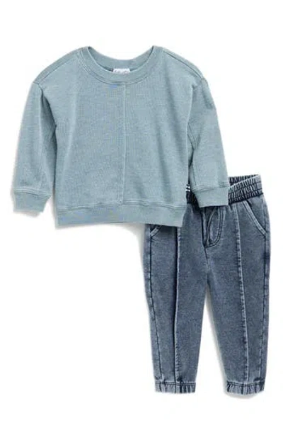 Splendid Babies'  Explore Sweatshirt & Denim Joggers Set In Blue