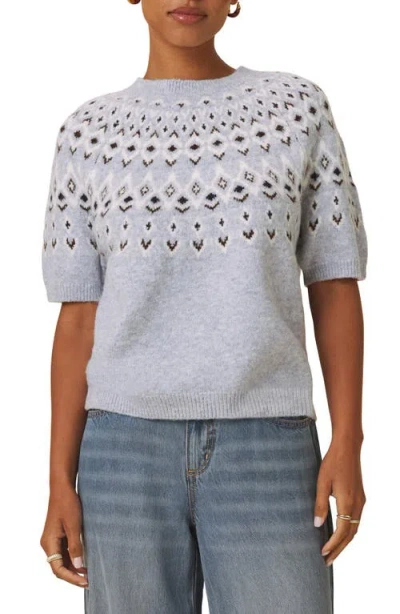Splendid Fair Isle Short Sleeve Sweater In Blue