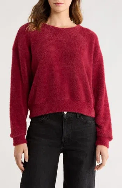 Splendid Fallon Fuzzy Crewneck Sweater In Burgundy