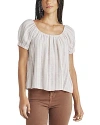 Splendid Farrah Linen Stripe Puff-sleeve Top In Fawn Yarn