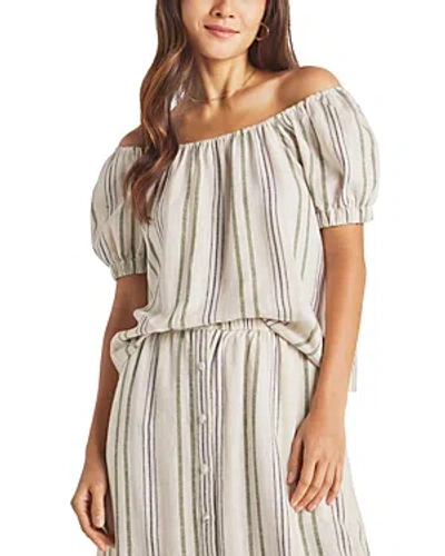 Splendid Farrah Stripe Off The Shoulder Linen Blend Top In Cypress Stripe