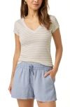 Splendid Faye Stripe V-neck T-shirt In Fawn Stripe