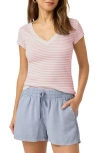 Splendid Faye Stripe V-neck T-shirt In Pink