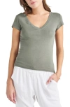 Splendid Faye V-neck Tee In Gray