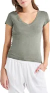 Splendid Faye V-neck Tee In Soft Vintage Olive Branch In Green