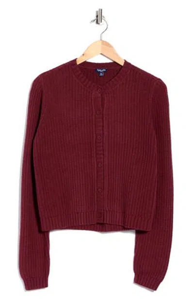 Splendid Felicity Crewneck Cotton Blend Cardigan In Burgundy