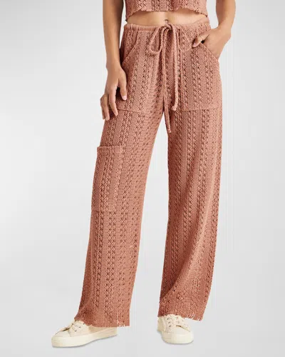 Splendid Finley Relaxed Drawstring Crochet Pants In Teak