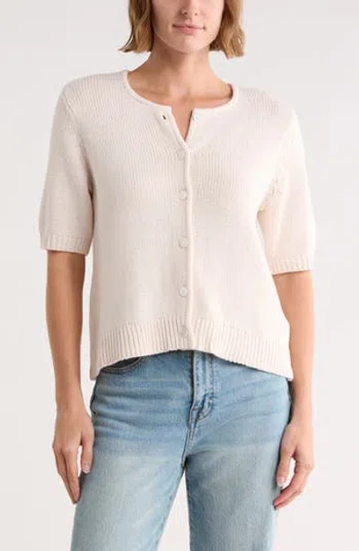 Splendid Fisher Short Sleeve Cotton Blend Cardigan In White