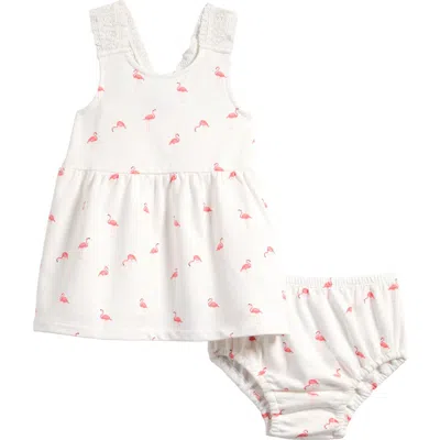 Splendid Babies'  Flamingo Fun Cotton Blend Dress With Bloomers In White