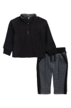 Splendid Fleece Quarter Zip Pullover & Herringbone Pants Set In Black