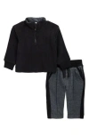 Splendid Fleece Quarter Zip Pullover & Herringbone Pants Set In Black