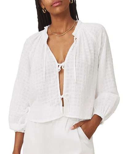 Splendid Fleur Tie Front Long Sleeve Blouse In White