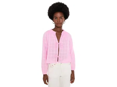 Splendid Fleur Tie Front Long Sleeve Blouse Women's Clothing Blush: Xl (women's 14-16) In Pink