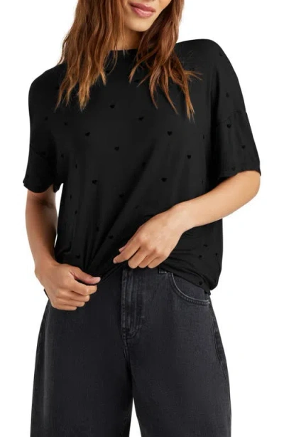 Splendid Flocked Hearts Cotton Blend T-shirt In Black