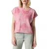 Splendid Flora Floral Jacquard Short Sleeve Sweater In Pink Floral Multi