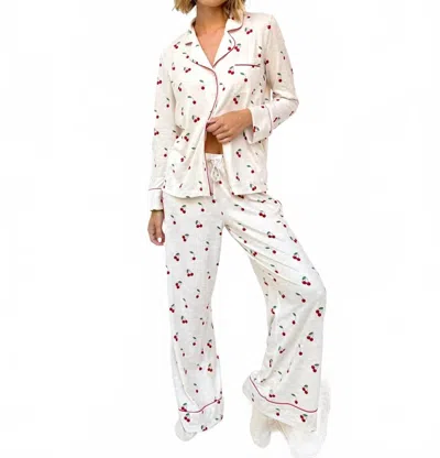Splendid Flora Pillow Soft Pj Pant Set In Cherry Toss In White