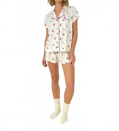 Splendid Flora Pillow Soft Short Pj Set In Cherry Toss In White