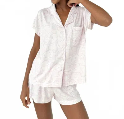 Splendid Flora Pillow Soft Short Pj Set In Dotted Hearts In White