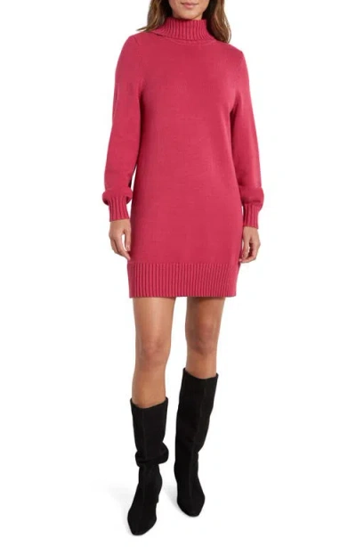 Splendid Freya Turtleneck Long Sleeve Sweater Minidress In Red