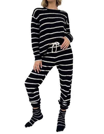 Splendid Fuzzy Sweater Pajama Set In Black