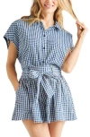 Splendid Gabrielle Cotton Blend Gingham Button-up Shirt In Navy/white
