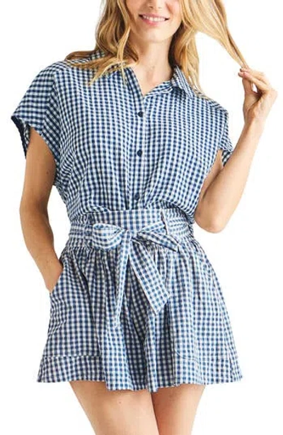 Splendid Gabrielle Cotton Blend Gingham Button-up Shirt In Navy/white