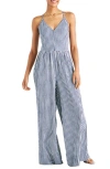 Splendid Gabrielle Gingham Wide-leg Jumpsuit In Navy/ White