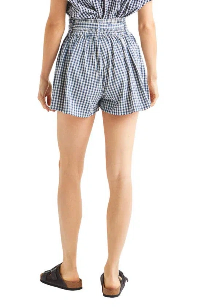 Splendid Gabrielle Cotton Blend Gingham Shorts In Navy/ White