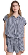 SPLENDID GABRIELLE GINGHAM TOP NAVY/WHITE