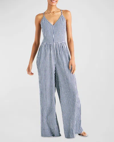 Splendid Gabrielle Gingham Wide-leg Jumpsuit In Navy/white