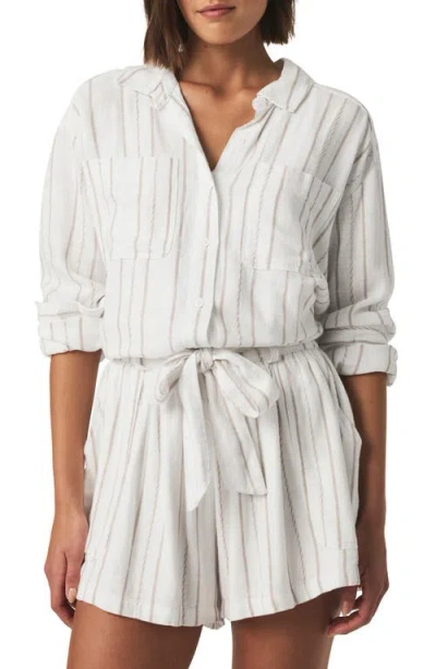 Splendid Gabrielle Stripe Button Down Shirt In White Fawn In Brown