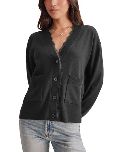 Splendid Georgie Lace Trim Cardigan In Black