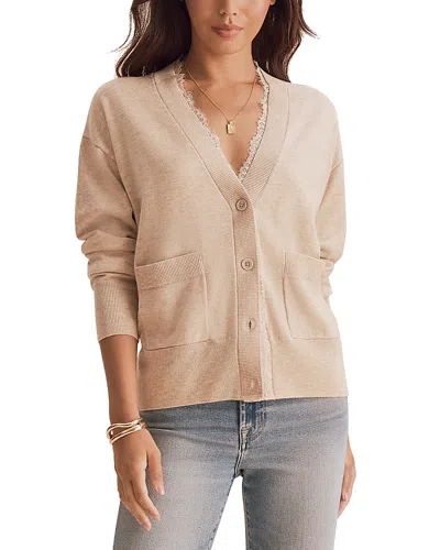 Splendid Georgie Lace Trim Cardigan In Neutral