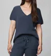 Splendid Georgie Short Sleeve V Sweater In Ice Navy In Animal Print