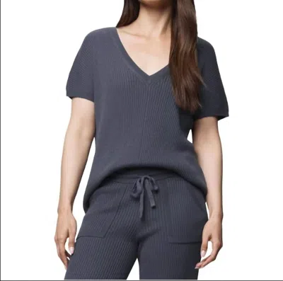 Splendid Georgie Short Sleeve V Sweater In Ice Navy In Gray