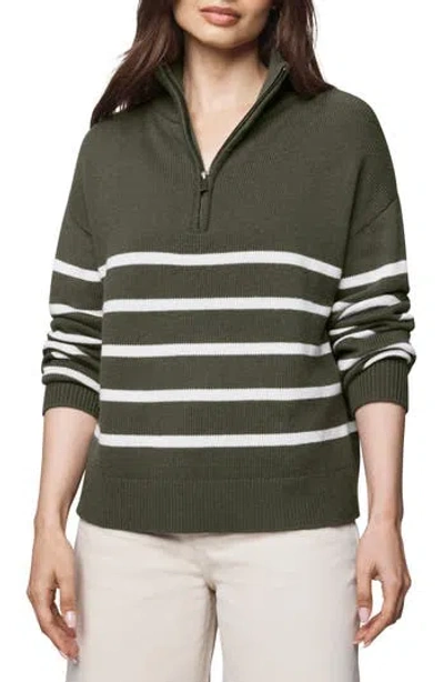 Splendid Georgie Stripe Oversize Quarter Zip Sweater In Grn Sprce/p Oak