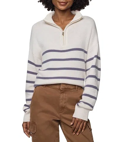 Splendid Georgie Stripe Quarter Zip Sweater In Oak/eggplant In Multi
