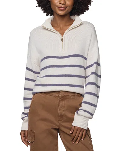 Splendid Georgie Stripe Quarter Zip Sweater In White