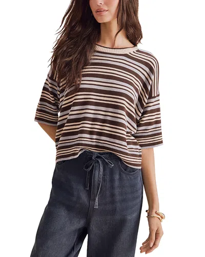 Splendid Georgie Striped Short Sleeve Sweater In Brown