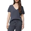 Splendid Georgie V-neck Short Sleeve Rib Sweater In Blue