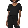 Splendid Georgie V-neck Short Sleeve Rib Sweater In Black