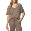 Splendid Georgie V-neck Short Sleeve Rib Sweater In Brown