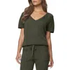 Splendid Georgie V-neck Short Sleeve Rib Sweater In Green