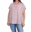 Splendid Giada Short Sleeve Point Collar Button Front Shirt In Pink Stripe In Neutral