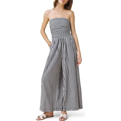 Splendid Gigi Gingham Strapless Jumpsuit In Black