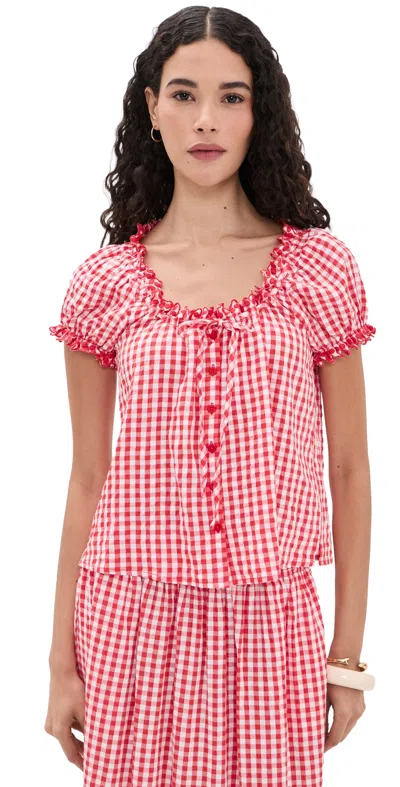 Splendid Gigi Gingham Top Firework/white In Red