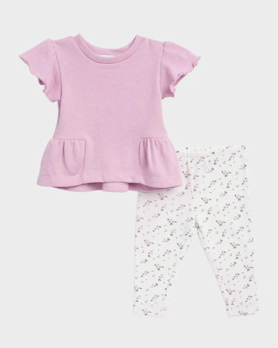 Splendid Girls' Bell Sleeve Top & Floral Leggings Set - Little Kid, Big Kid In Peony