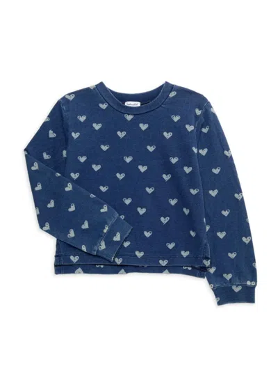 Splendid Kids' Girl's Heart Print Sweater In Ocean Heart