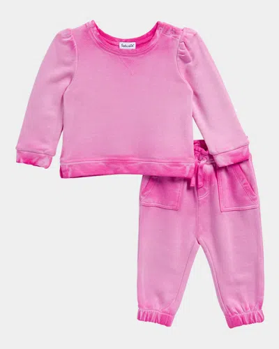 Splendid Kids' Girl's Pretty In Pink Top & Joggers Set In Red