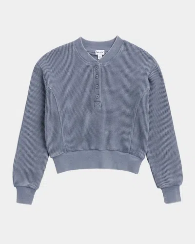 Splendid Kids' Girl's Thermal Henley Sweatshirt In Blue